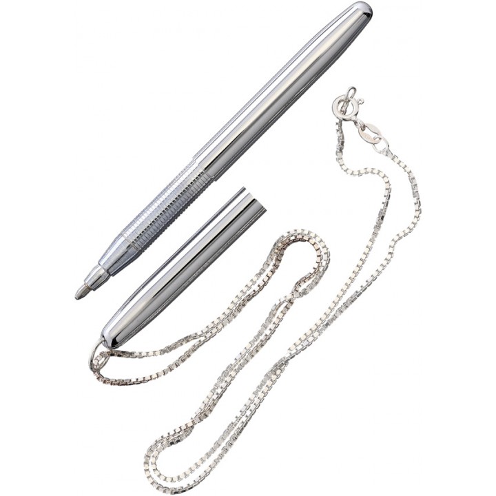 Космическая шариковая ручка с серебряной цепочкой на шею Fisher Space Pen Fine Sized Bullet (Chrome)