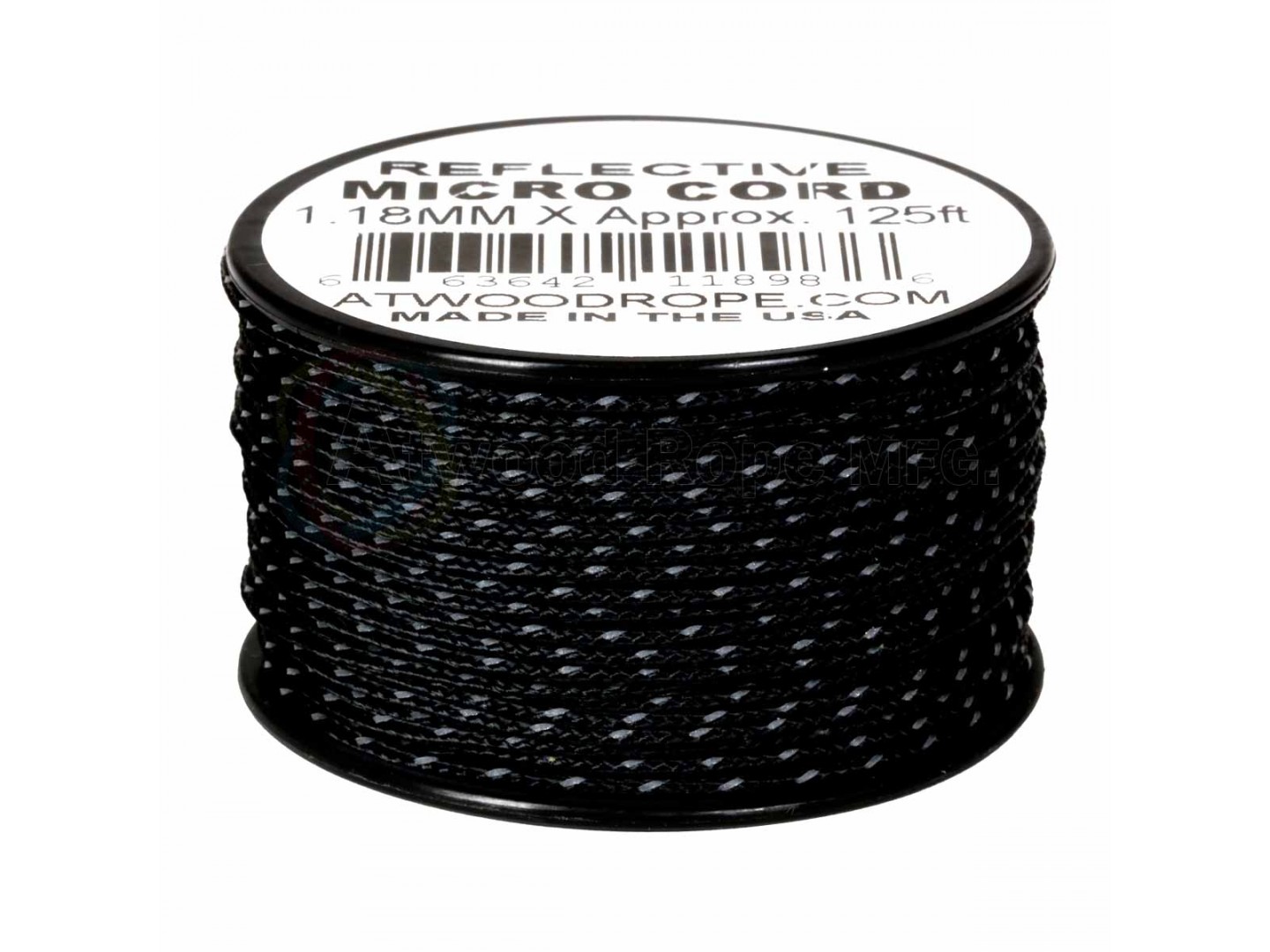 Микрокорд Atwood Rope MFG, 38 м (светоотражающий, черный)