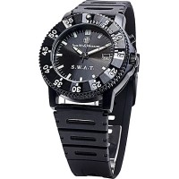 Часы наручные армейские Smith & Wesson SWAT с электролюминисцентной подсветкой, черный циферблат, резиновый ремешок