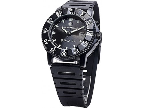 Часы наручные армейские Smith & Wesson SWAT с электролюминисцентной подсветкой, черный циферблат, резиновый ремешок