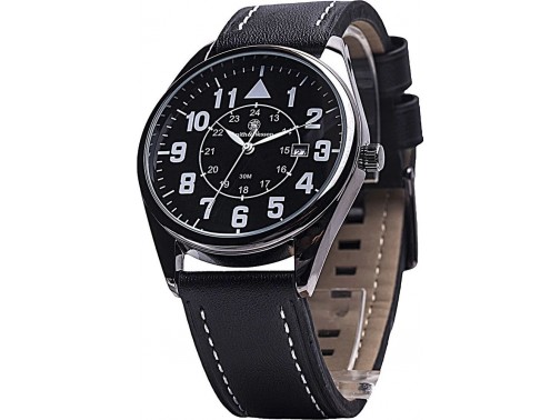 Часы наручные пилотские Smith & Wesson Civilian черный циферблат, кожаный ремешок