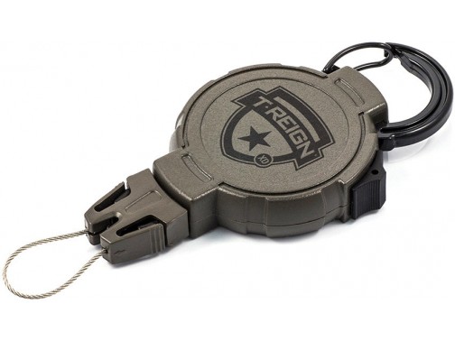 Ретрактор с фиксатором на карабине Boomerang Tool T-Reign Xtreme Duty, оливковый, трос 90 см