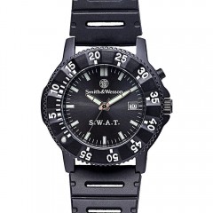 Часы наручные армейские Smith & Wesson SWAT с электролюминисцентной подсветкой, черный циферблат, резиновый ремешок