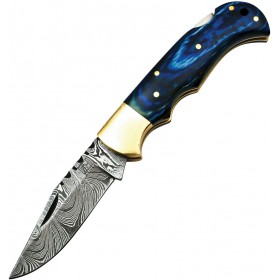 Складной нож FH Knives Lockback Damascus (синий)