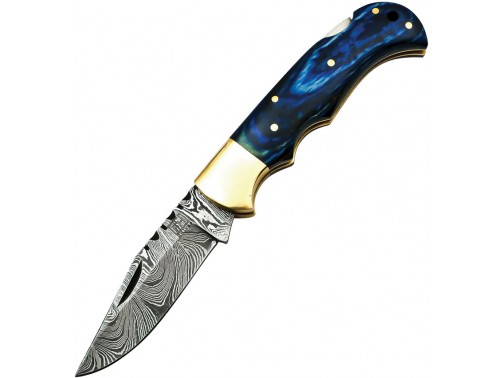 Складной нож FH Knives Lockback Damascus (синий)
