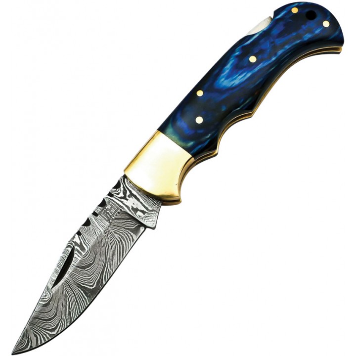 Складной нож FH Knives Lockback Damascus (синий)