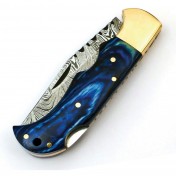 Складной нож FH Knives Lockback Damascus (синий) — дополнительное фото