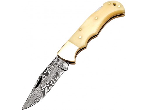 Складной нож FH Knives Lockback Damascus (кость)