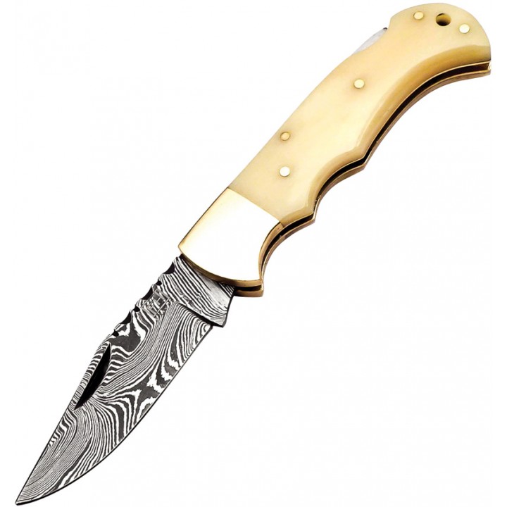 Складной нож FH Knives Lockback Damascus (кость)